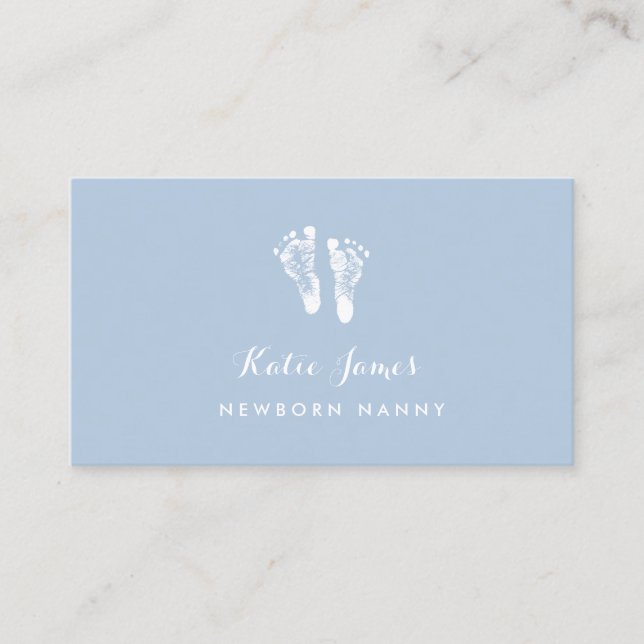 Certified Nanny Simple Newborn Baby Footprints Business Card (Front)