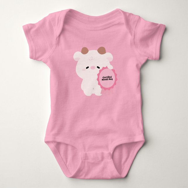 Certified Needs Hug Cute Cow Baby Bodysuit (Front)