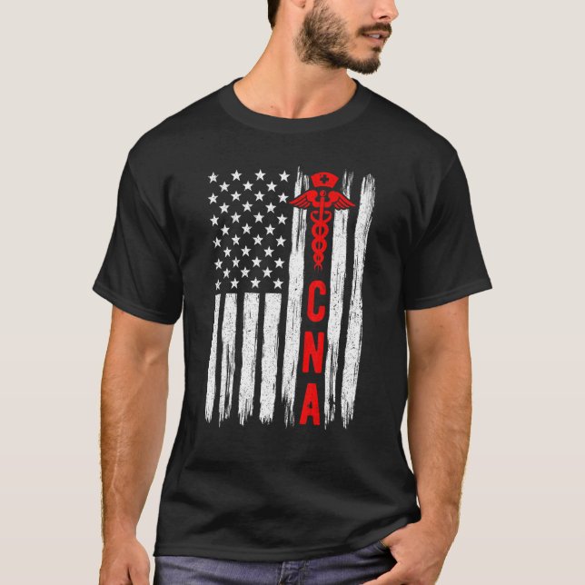 Certified Nurse Assistant US Flag CNA Nurse T-Shirt (Front)
