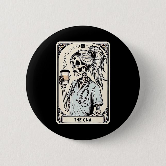Certified Nurse Istant Tarot Card Skeleton Cna Hal 2 Inch Round Button (Front)