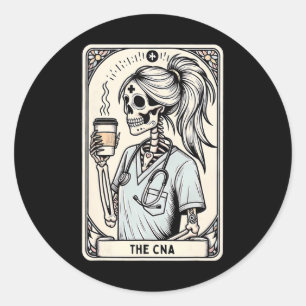 Certified Nurse Istant Tarot Card Skeleton Cna Hal Classic Round Sticker
