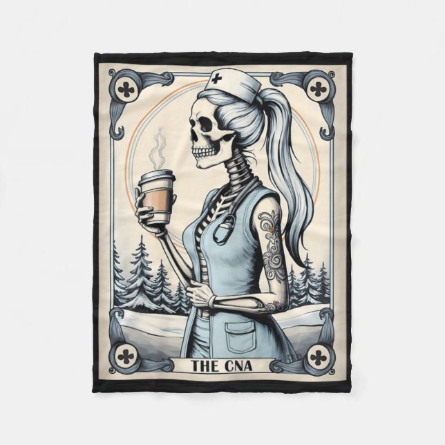Certified Nurse Istant Tarot Card Skeleton Cna Hal Fleece Blanket (Front)