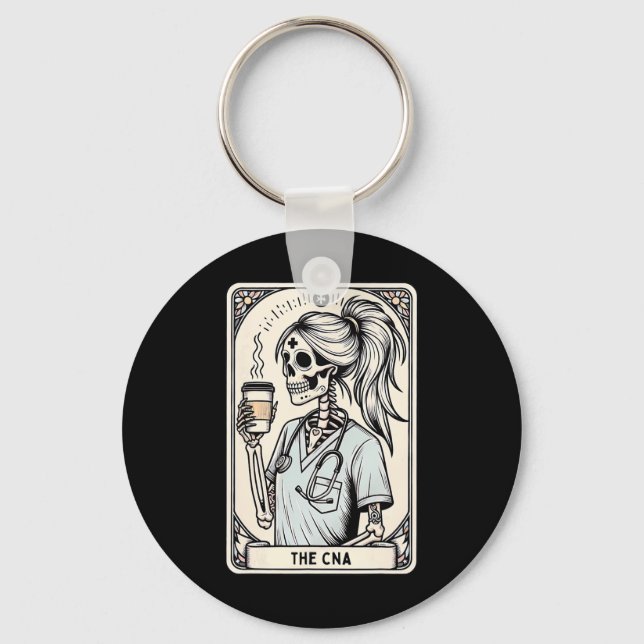 Certified Nurse Istant Tarot Card Skeleton Cna Hal Keychain (Front)