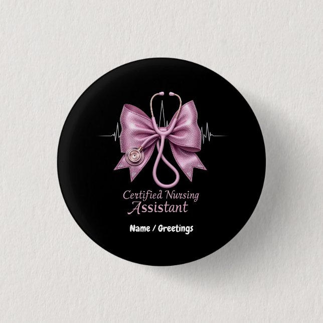 Certified Nursing Assistant CNA Coquette Bow  1 Inch Round Button (Front)