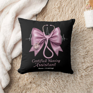 Certified Nursing Assistant CNA Coquette Bow Throw Pillow