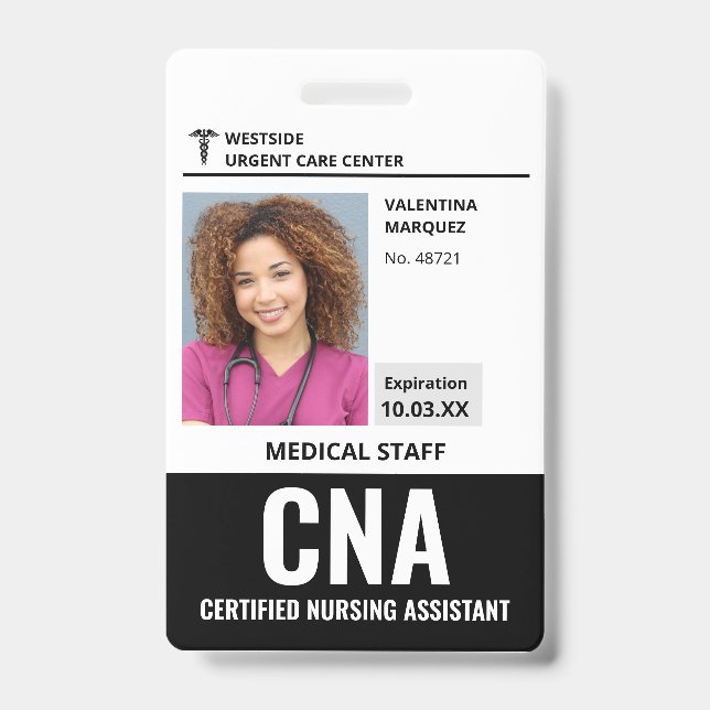Certified Nursing Assistant CNA ID Photo Badge (Front)