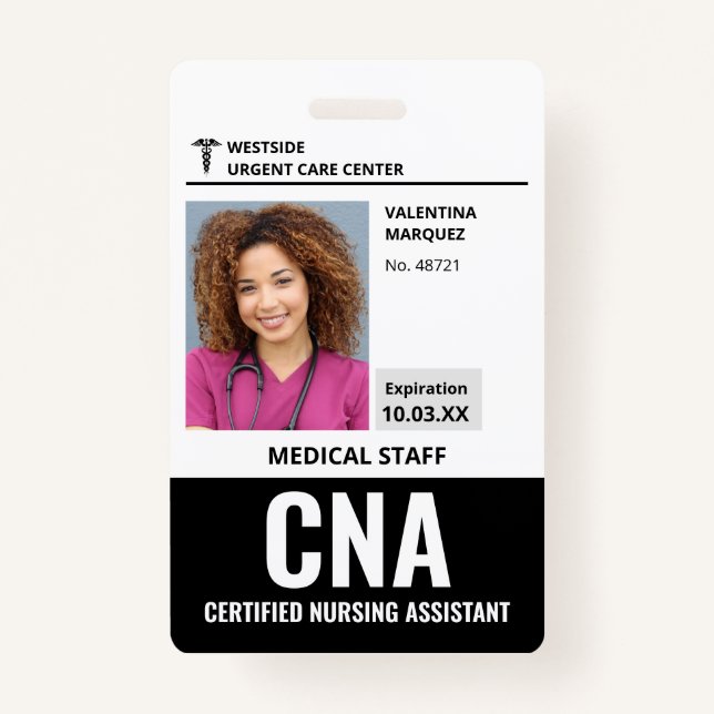 Certified Nursing Assistant CNA ID Photo Badge (Front)