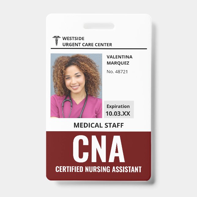 Certified Nursing Assistant CNA ID Photo Badge (Front)