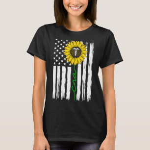 Certified Nursing Assistant Sunflower US Flag CNA T-Shirt
