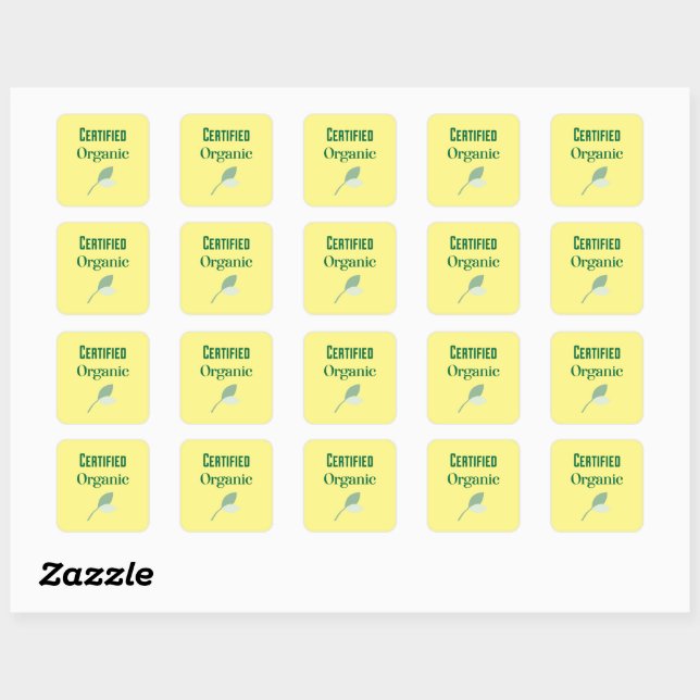 Certified Organic with Leaf Symbol Square Sticker (Sheet)