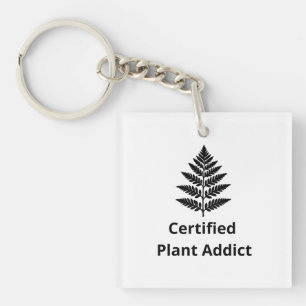 Certified Plant Addict Logo with Black Fern Silhou Keychain