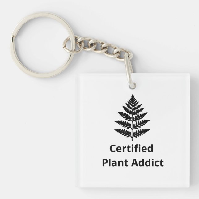 Certified Plant Addict Logo with Black Fern Silhou Keychain (Front)