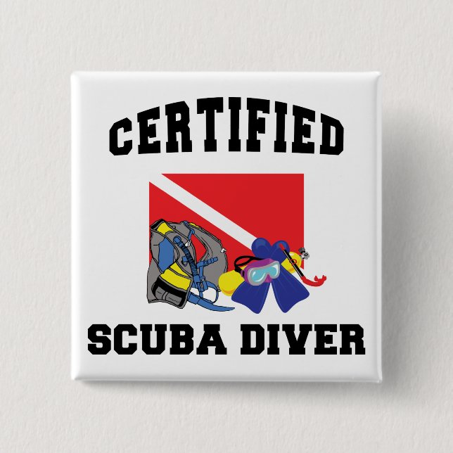 Certified SCUBA Diver 2 Inch Square Button (Front)