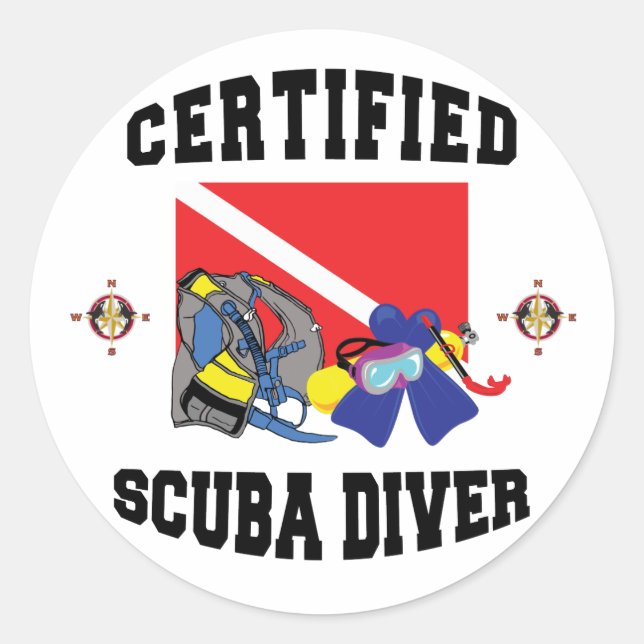 Certified SCUBA Diver Classic Round Sticker (Front)