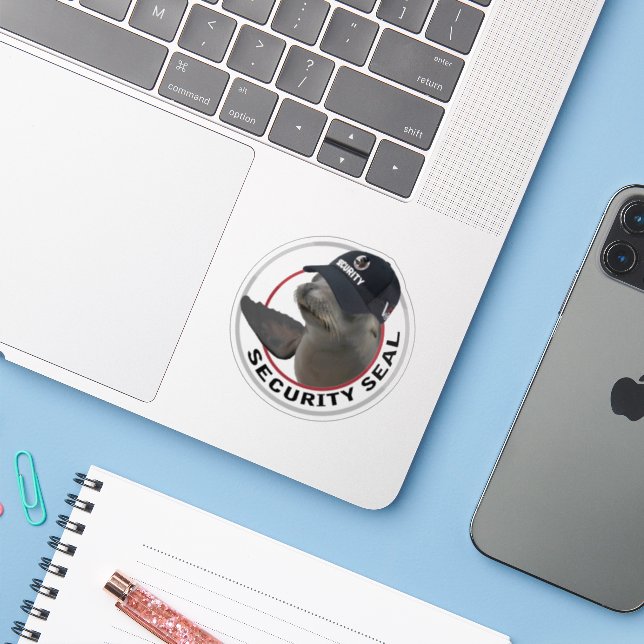 Certified Security Seal | Deadpan Vinyl Sticker (Laptop w/ iPhone)