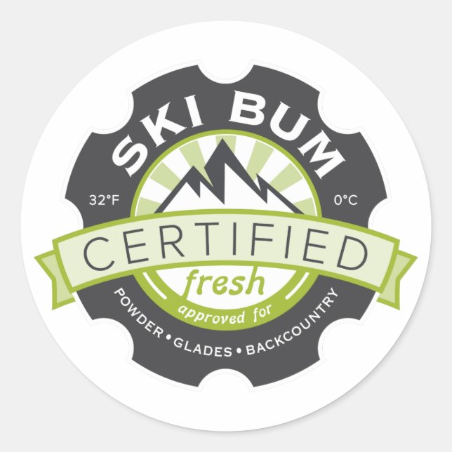 Certified Ski Bum Classic Round Sticker (Front)