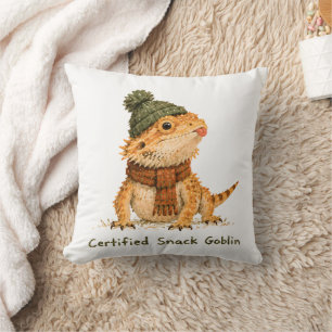 Certified Snack Goblin Bearded Dragon Art Throw Pillow