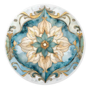 Cerulean Bloom Tapestry Ceramic Knob