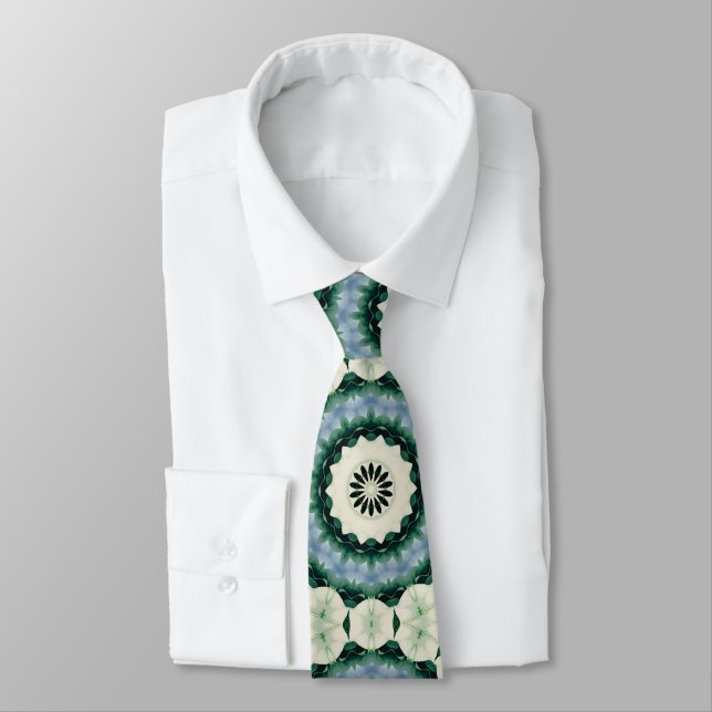 Cerulean Blue and Jungle Green Tiled Pattern Tie (Tied)