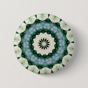 Cerulean Blue and Sacramento Green Mandala 2 Inch Round Button