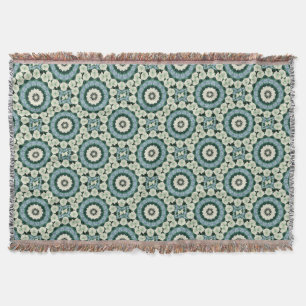 Cerulean Blue and Sacramento Green Mandala Throw Blanket