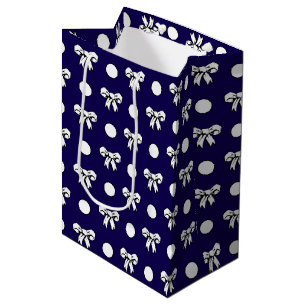 Cerulean Blue and White Polka Dots with Bows Medium Gift Bag