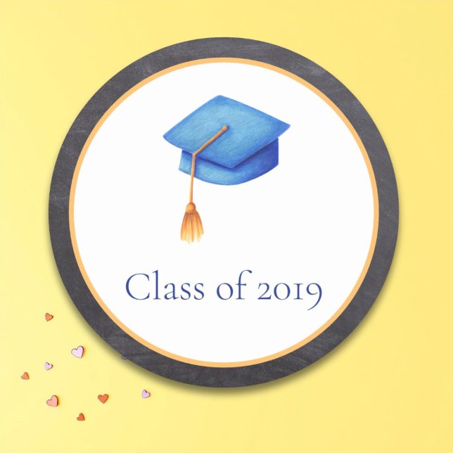 Cerulean Blue Graduation Hat Class of Classic Round Sticker (Creator Uploaded)