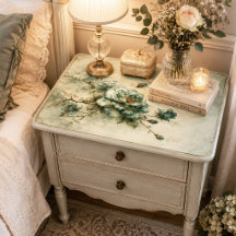 Cerulean Blue Oil Paint Rose Branch Decoupage