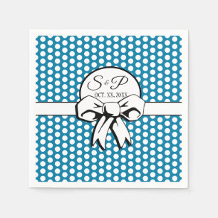 Cerulean Blue Polka Dot White Bow Personalized Napkin