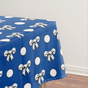 Cerulean Blue with White Polka Dots Cartoon Bows Tablecloth