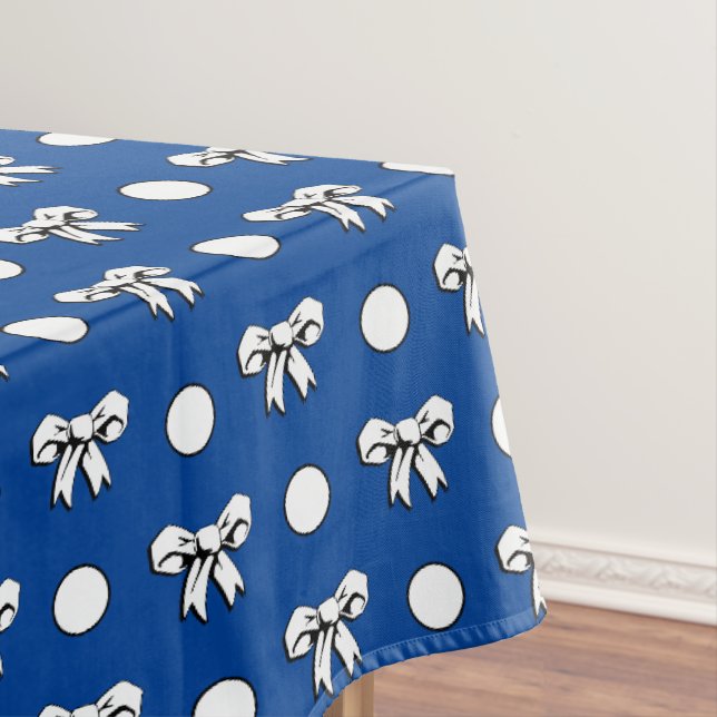 Cerulean Blue with White Polka Dots Cartoon Bows Tablecloth (In Situ)