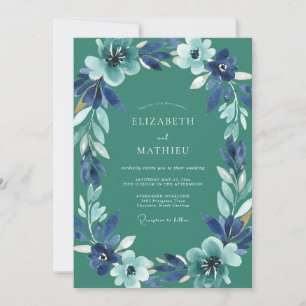 Cerulean Cyan Blossom Wedding Invitation