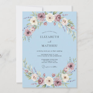Cerulean Dainty Rose Wedding Invitation
