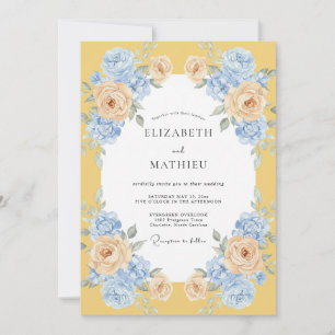 Cerulean Gold Petal Wedding Invitation