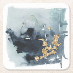 Cerulean & Gold Square Paper Coaster