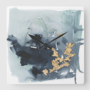 Cerulean & Gold Square Wall Clock