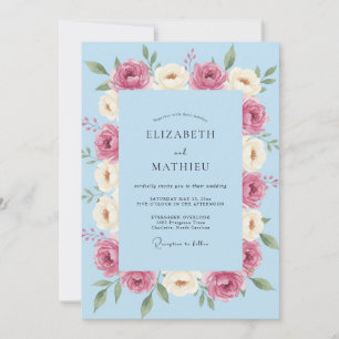 Cerulean Magenta Bloom Wedding Invitation