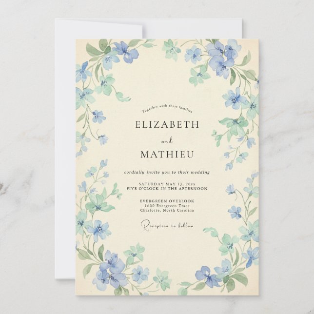 Cerulean Mint Vine Wedding Invitation (Front)