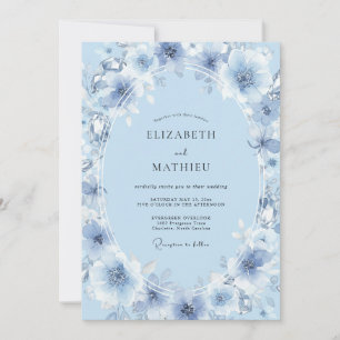 Cerulean Painted Peony Wedding Invitation