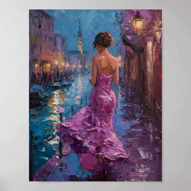 Cerulean Serenade: Twilight Promenade in Pink Poster (Front)