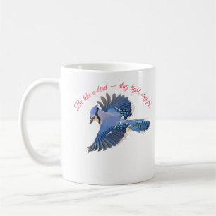 Cerulean Soar: Detailed Blue Jay in Flight Coffee Mug