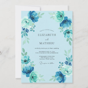 Cerulean Teal Bloom Wedding Invitation
