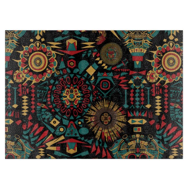 Cerulean "Vibrant Historical Emblem" Artistic Chop Cutting Board (Front)