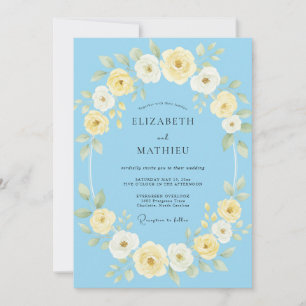 Cerulean Yellow Wreath Wedding Invitation