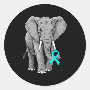 Cervical Cancer Awareness Elephant Ribbon Teal Men Classic Round Sticker
