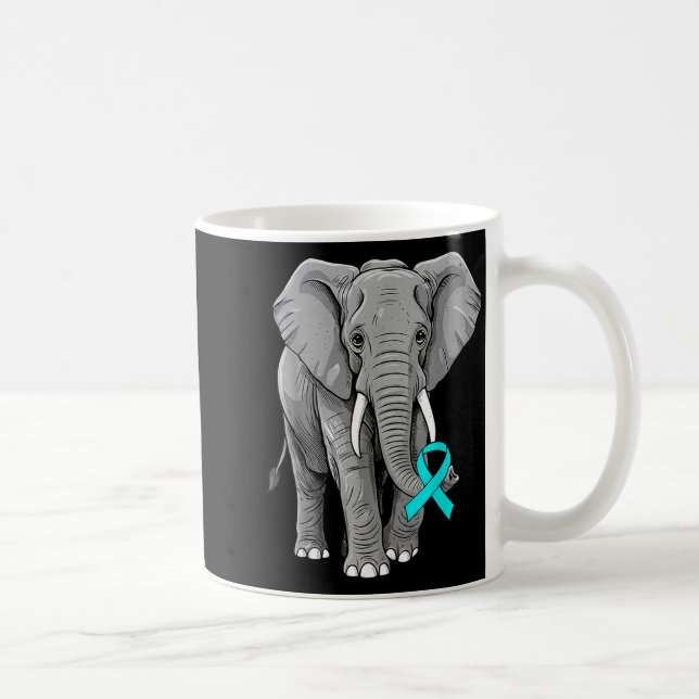 Cervical Cancer Awareness Elephant Ribbon Teal Men Coffee Mug (Right)