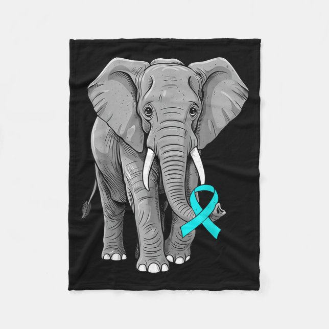 Cervical Cancer Awareness Elephant Ribbon Teal Men Fleece Blanket (Front)