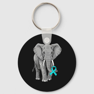 Cervical Cancer Awareness Elephant Ribbon Teal Men Keychain