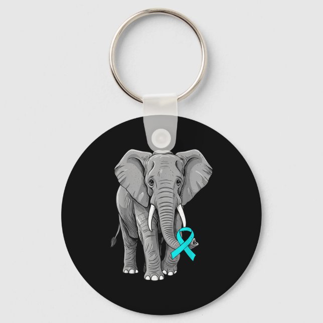 Cervical Cancer Awareness Elephant Ribbon Teal Men Keychain (Front)