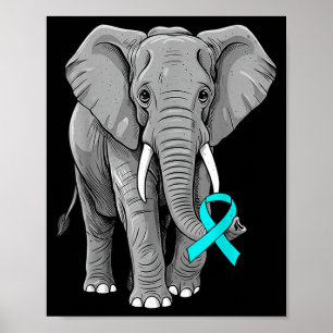 Cervical Cancer Awareness Elephant Ribbon Teal Men Poster